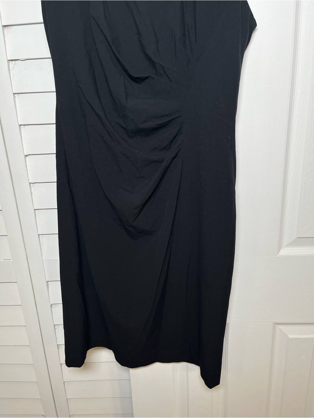 Calvin Klein Black Ruched Sheath Dress Square Neck Size 10 - Picture 5 of 16